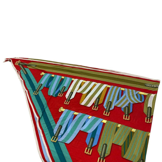 HERMES scarf silk Red Triangle Jean Women Used Authentic