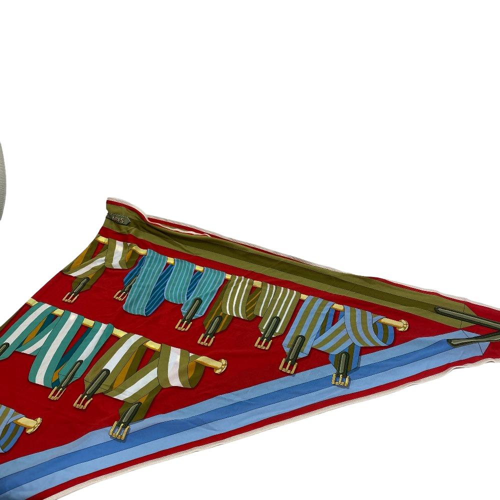 HERMES scarf silk Red Triangle Jean Women Used Authentic