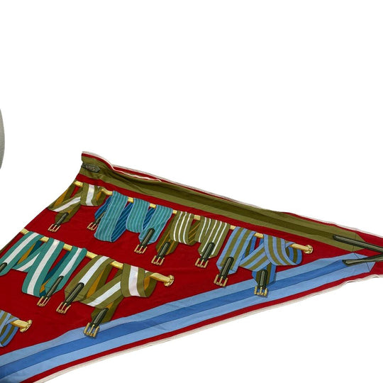 HERMES scarf silk Red Triangle Jean Women Used Authentic