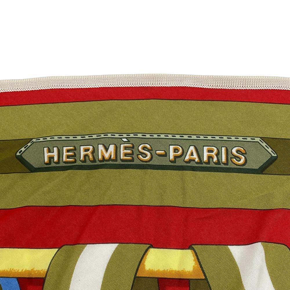 HERMES scarf silk Red Triangle Jean Women Used Authentic