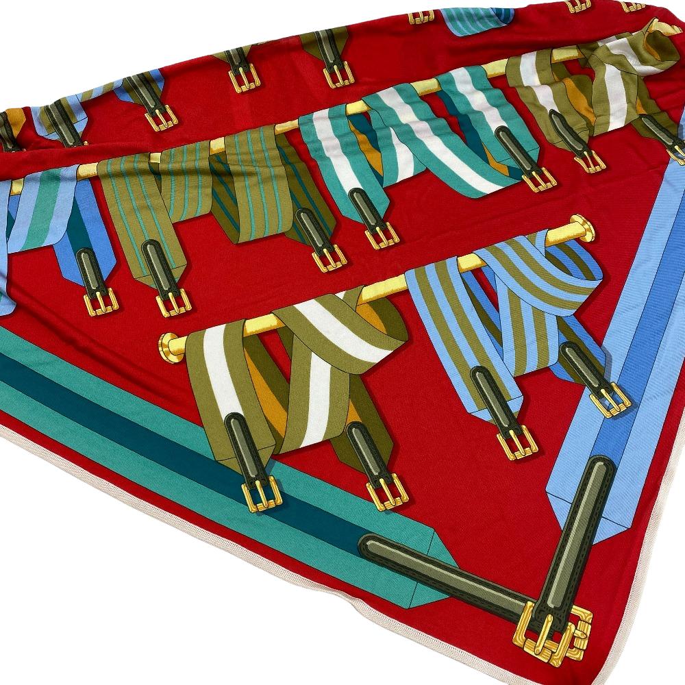 HERMES scarf silk Red Triangle Jean Women Used Authentic
