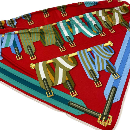 HERMES scarf silk Red Triangle Jean Women Used Authentic
