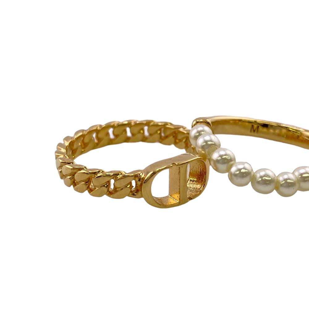 Dior Ring Gold Plated, Faux Pearl gold 3 stations cd star Women M Used Authentic