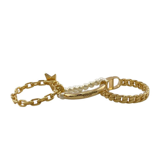 Dior Ring Gold Plated, Faux Pearl gold 3 stations cd star Women M Used Authentic