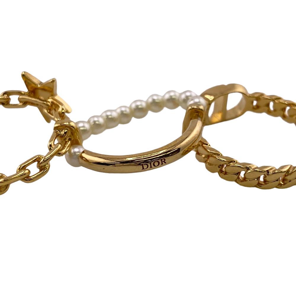 Dior Ring Gold Plated, Faux Pearl gold 3 stations cd star Women M Used Authentic