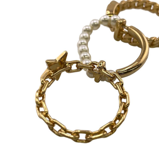 Dior Ring Gold Plated, Faux Pearl gold 3 stations cd star Women M Used Authentic