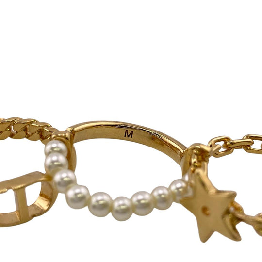 Dior Ring Gold Plated, Faux Pearl gold 3 stations cd star Women M Used Authentic