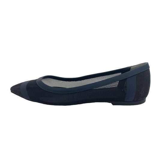 FENDI pumps leather Navy Flat Pumps 37 mesh Women 37 1/2 Used Authentic