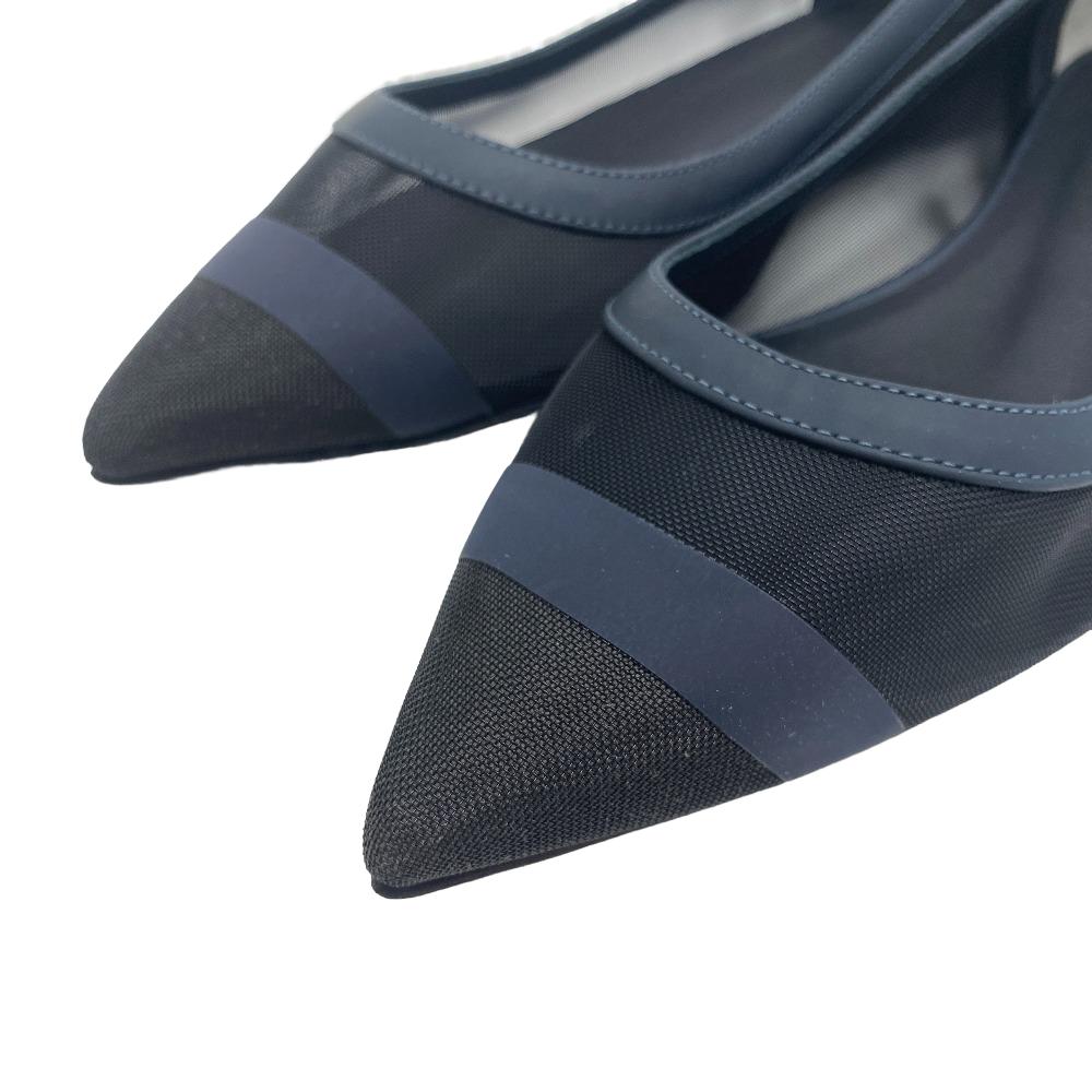 FENDI pumps leather Navy Flat Pumps 37 mesh Women 37 1/2 Used Authentic