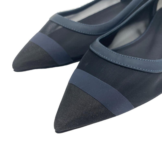 FENDI pumps leather Navy Flat Pumps 37 mesh Women 37 1/2 Used Authentic