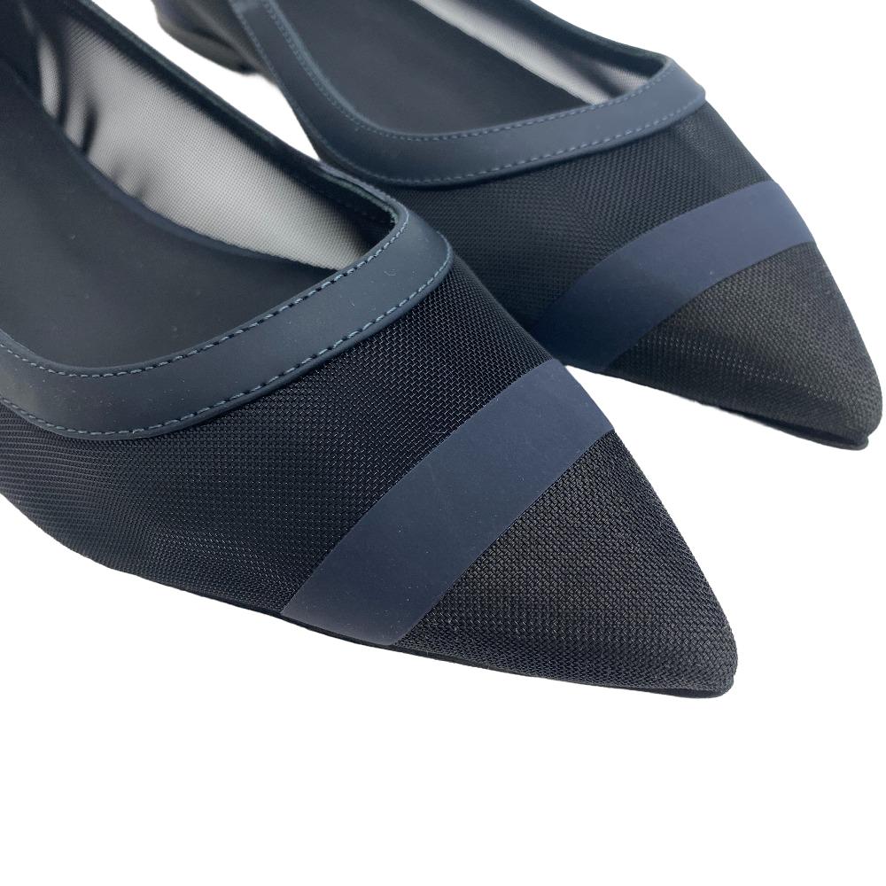 FENDI pumps leather Navy Flat Pumps 37 mesh Women 37 1/2 Used Authentic