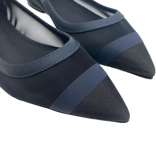 FENDI pumps leather Navy Flat Pumps 37 mesh Women 37 1/2 Used Authentic