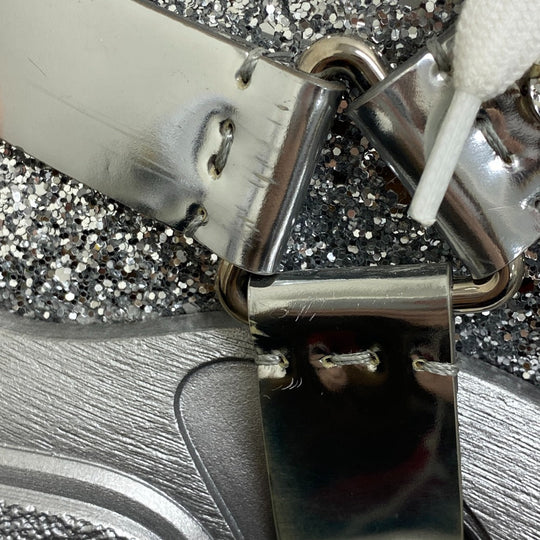 MIUMIU sneakers leather Silver Glitter Bijoux Women 35 1/2 Used Authentic