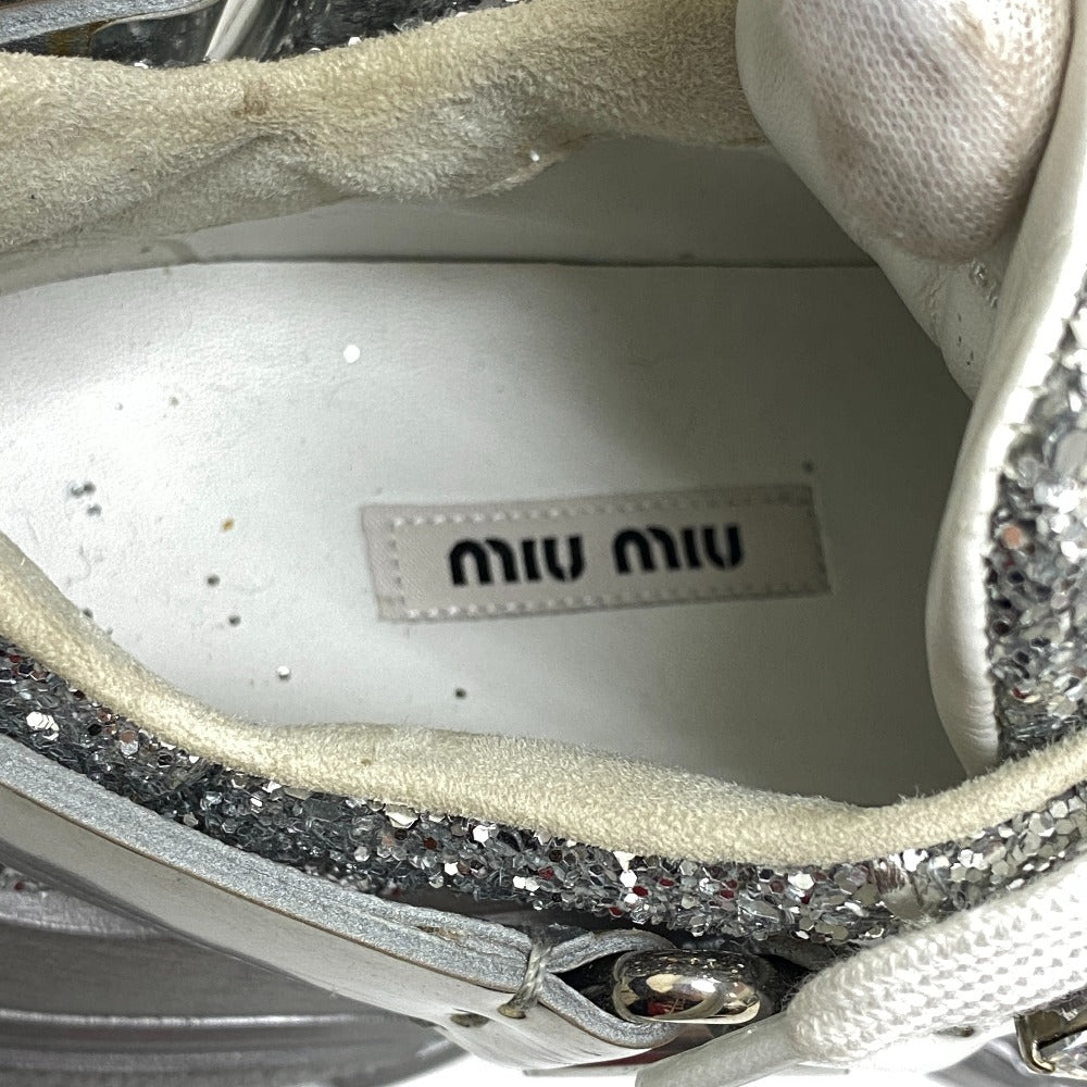 MIUMIU sneakers leather Silver Glitter Bijoux Women 35 1/2 Used Authentic