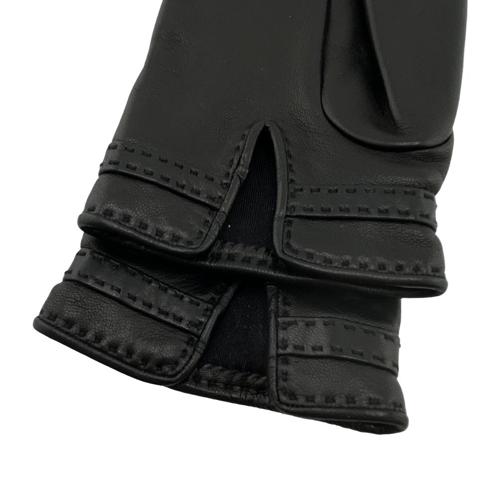 HERMES gloves leather black Globe # 7 1/2 Chene Dunkle Women Used Authentic