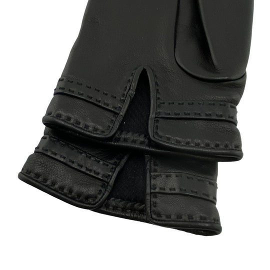 HERMES gloves leather black Globe # 7 1/2 Chene Dunkle Women Used Authentic