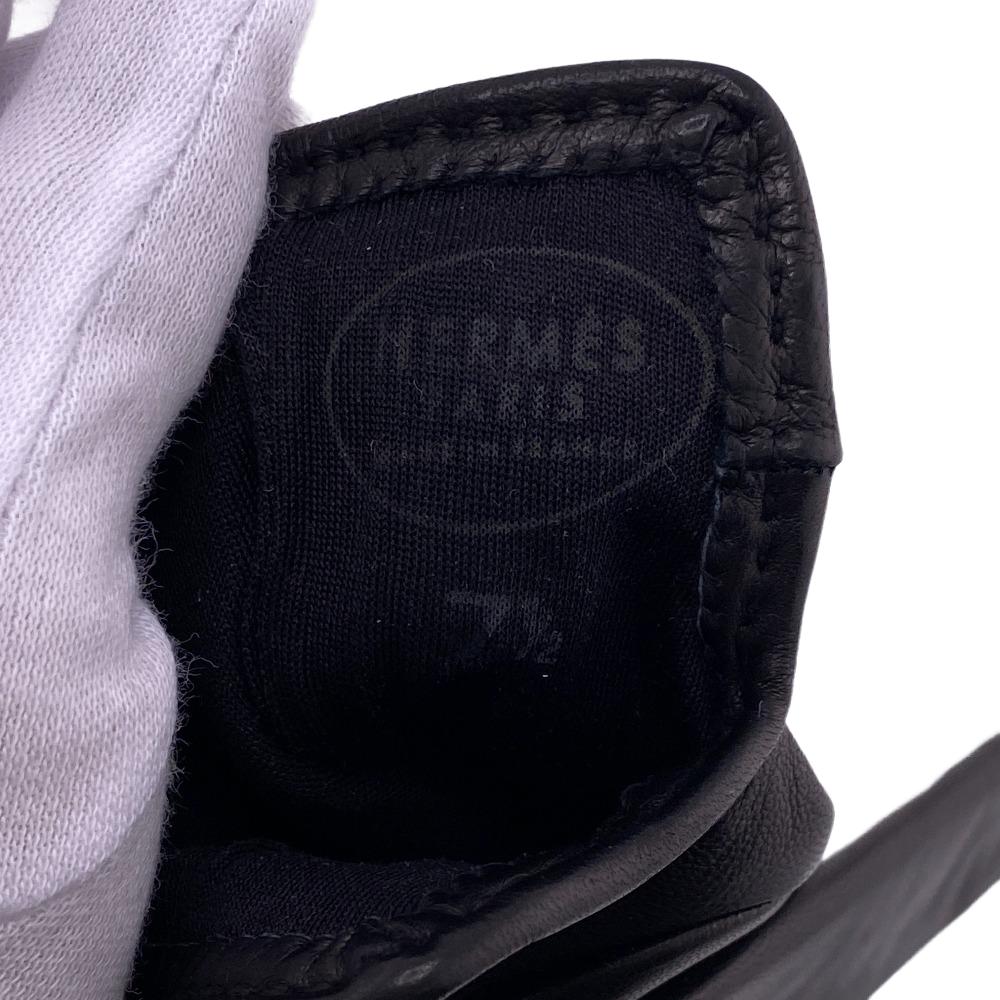 HERMES gloves leather black Globe # 7 1/2 Chene Dunkle Women Used Authentic