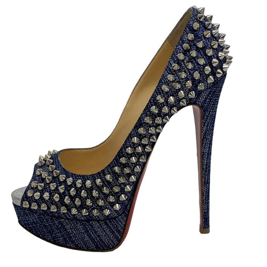 Christian Louboutin pumps Canvas, Leather blue Spike studs Women 37 Used Authentic