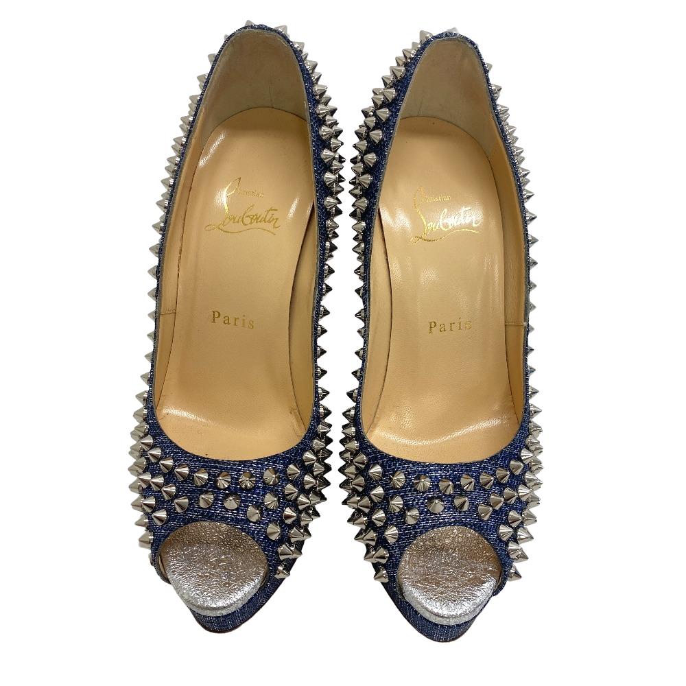 Christian Louboutin pumps Canvas, Leather blue Spike studs Women 37 Used Authentic