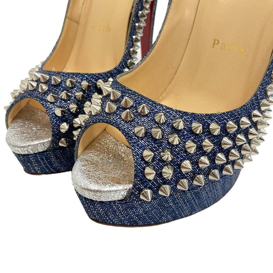 Christian Louboutin pumps Canvas, Leather blue Spike studs Women 37 Used Authentic