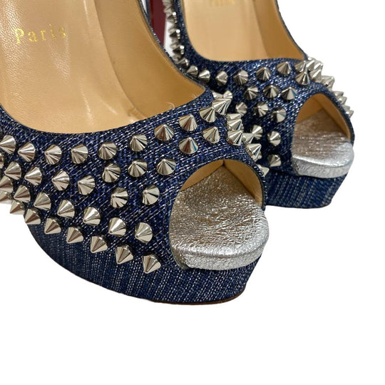Christian Louboutin pumps Canvas, Leather blue Spike studs Women 37 Used Authentic