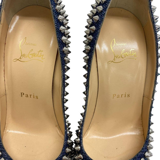 Christian Louboutin pumps Canvas, Leather blue Spike studs Women 37 Used Authentic