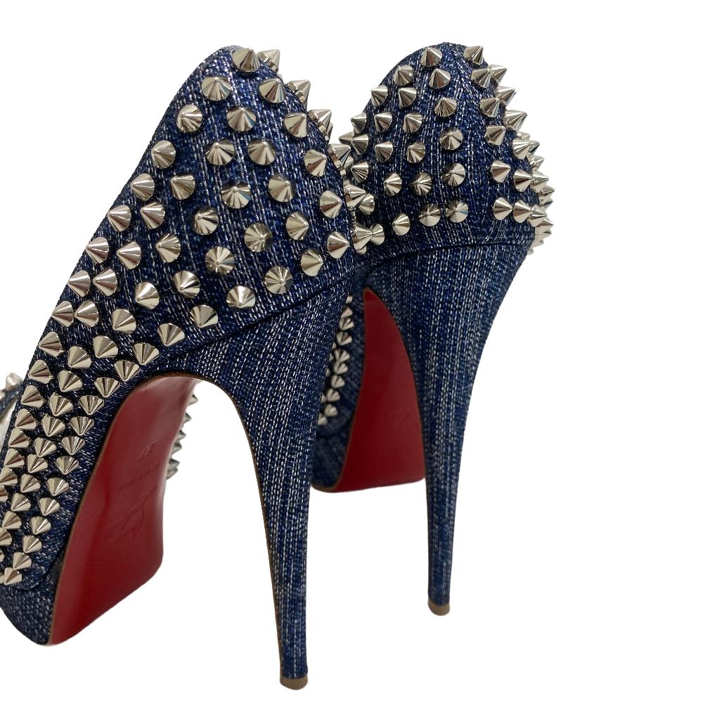 Christian Louboutin pumps Canvas, Leather blue Spike studs Women 37 Used Authentic