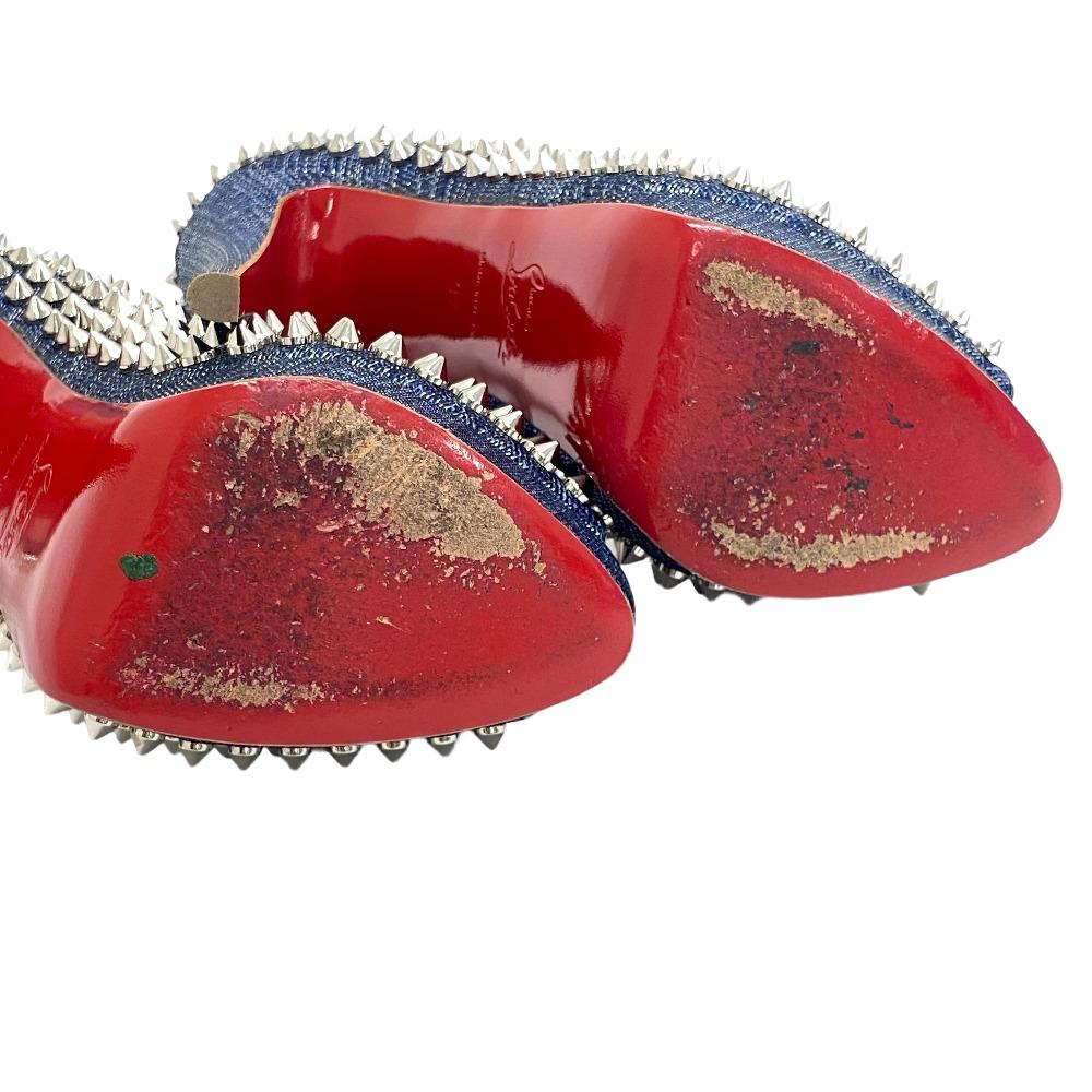 Christian Louboutin pumps Canvas, Leather blue Spike studs Women 37 Used Authentic