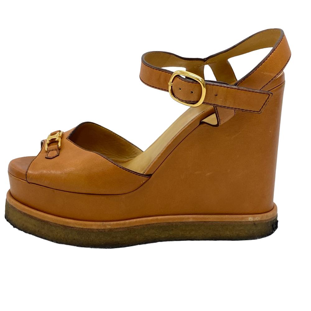 CELINE Sandals leather Brown Wedge sole Triomphe 38