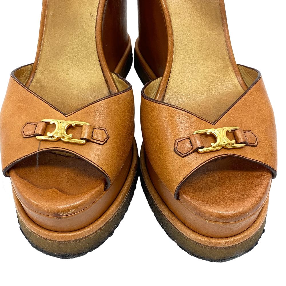 CELINE Sandals leather Brown Wedge sole Triomphe 38