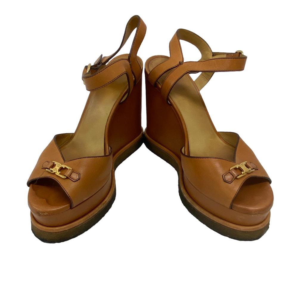 CELINE Sandals leather Brown Wedge sole Triomphe 38