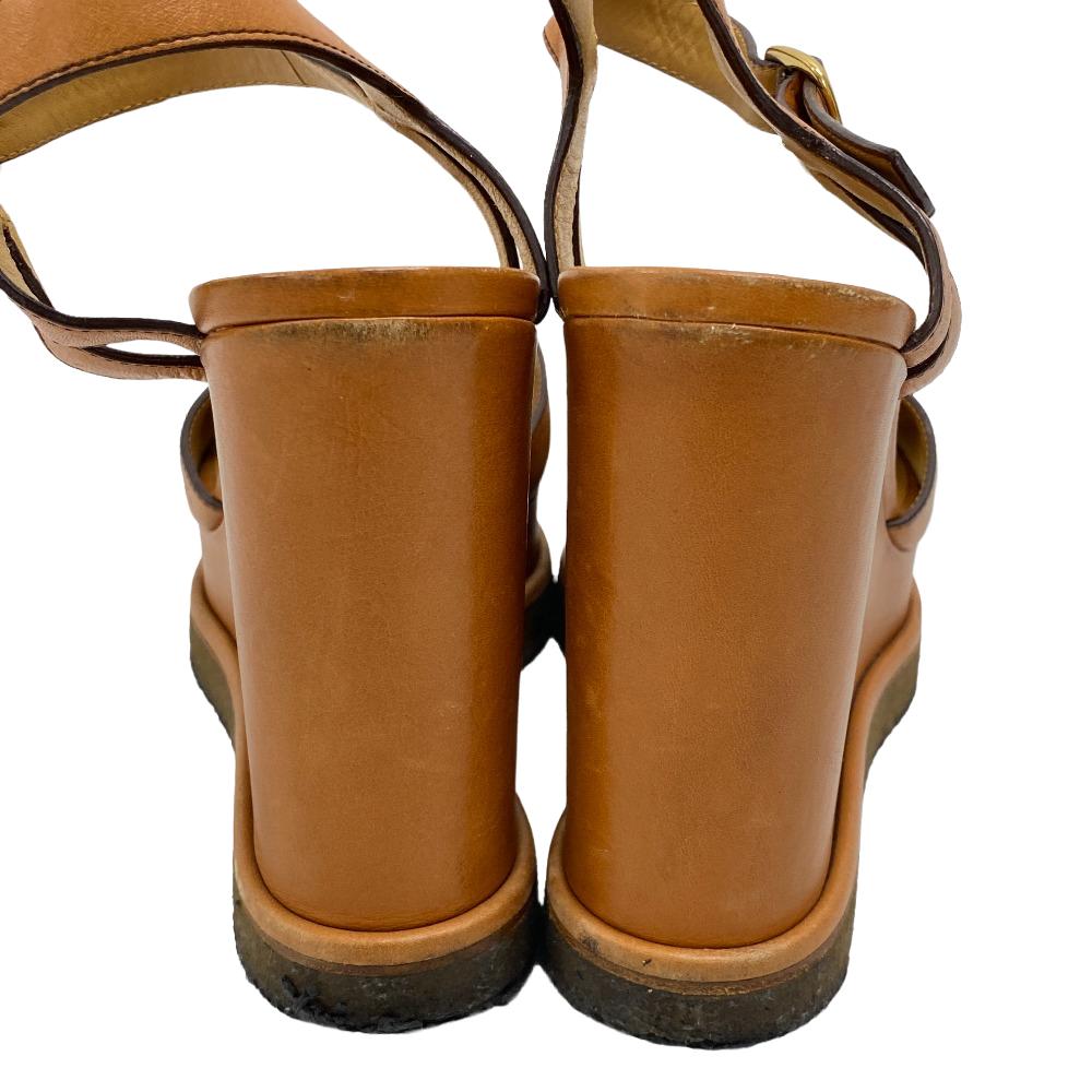CELINE Sandals leather Brown Wedge sole Triomphe 38