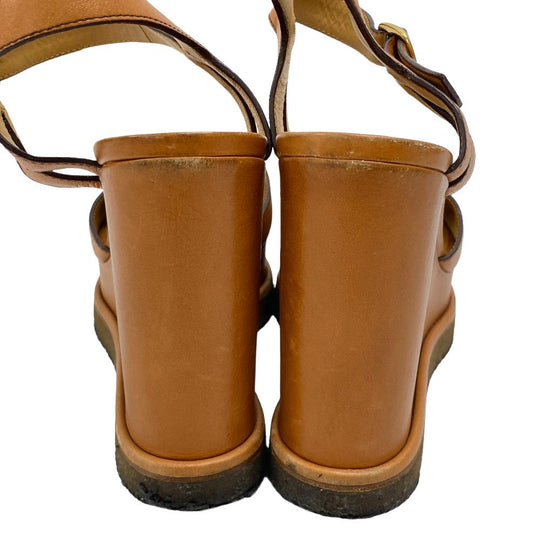 CELINE Sandals leather Brown Wedge sole Triomphe 38