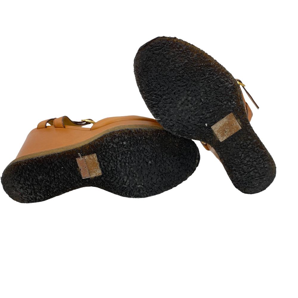 CELINE Sandals leather Brown Wedge sole Triomphe 38
