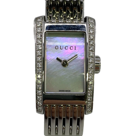 GUCCI Watches 8600L Stainless Steel Silver quartz Side diamond G Metro Women Used Authentic