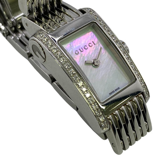 GUCCI Watches 8600L Stainless Steel Silver quartz Side diamond G Metro Women Used Authentic