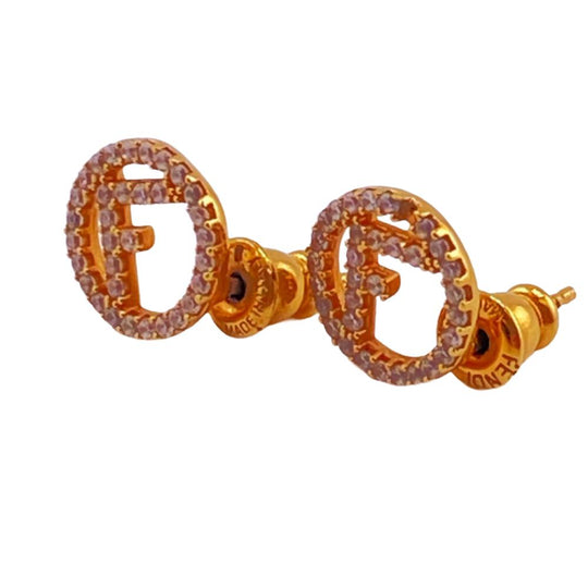 FENDI Pierce Metal, Rhinestone gold F is Fendi Women Used Authentic