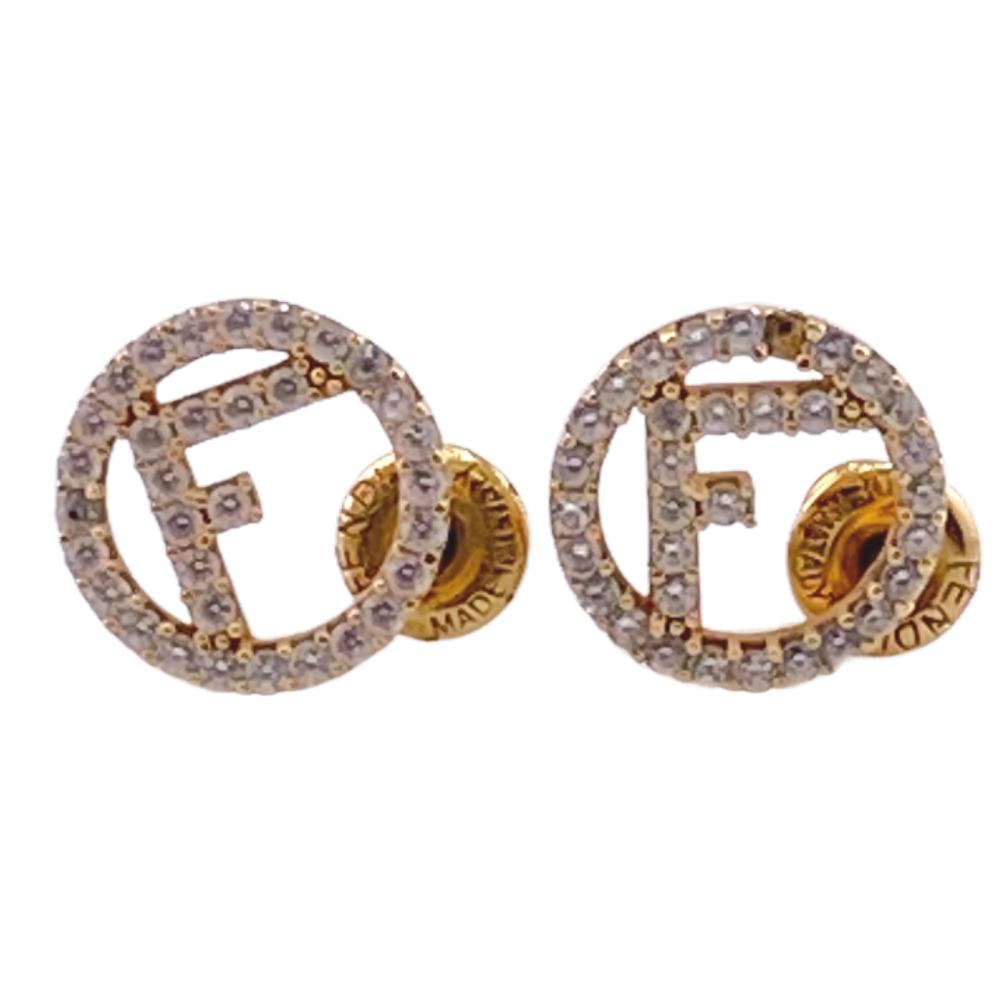 FENDI Pierce Metal, Rhinestone gold F is Fendi Women Used Authentic