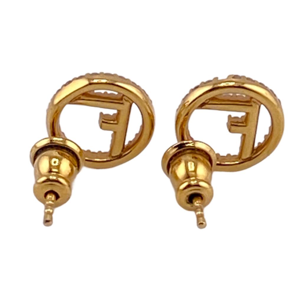 FENDI Pierce Metal, Rhinestone gold F is Fendi Women Used Authentic