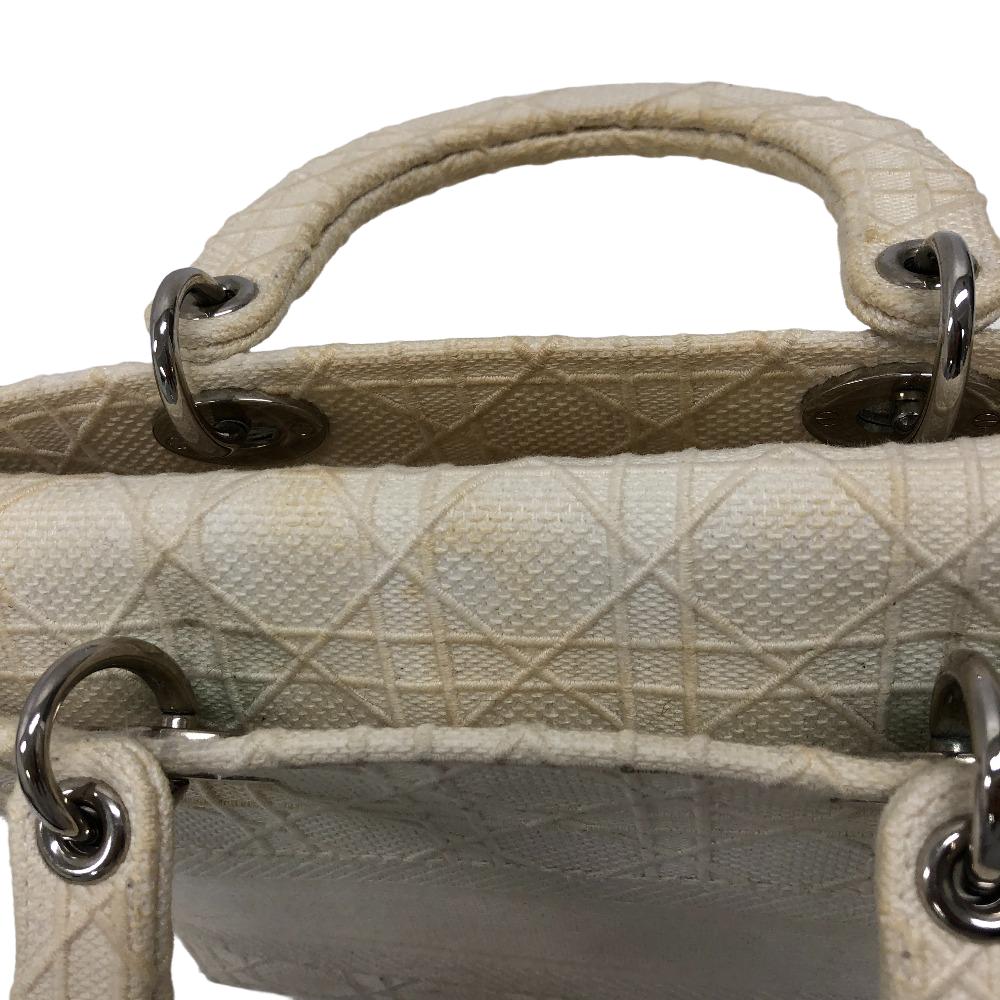 Dior Handbag canvas white 2WAY Lady Dior Canage Women Used Authentic