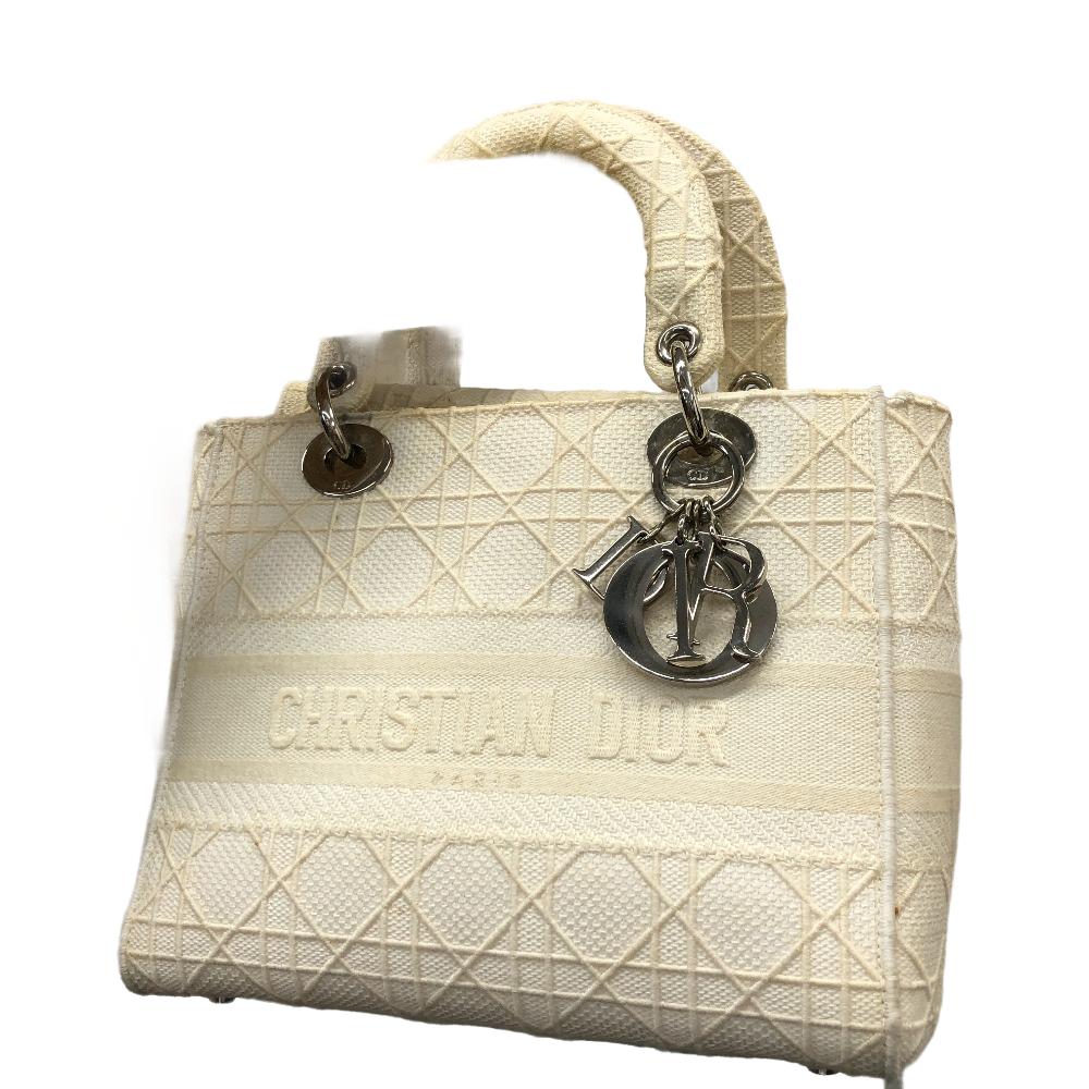 Dior Handbag canvas white 2WAY Lady Dior Canage Women Used Authentic