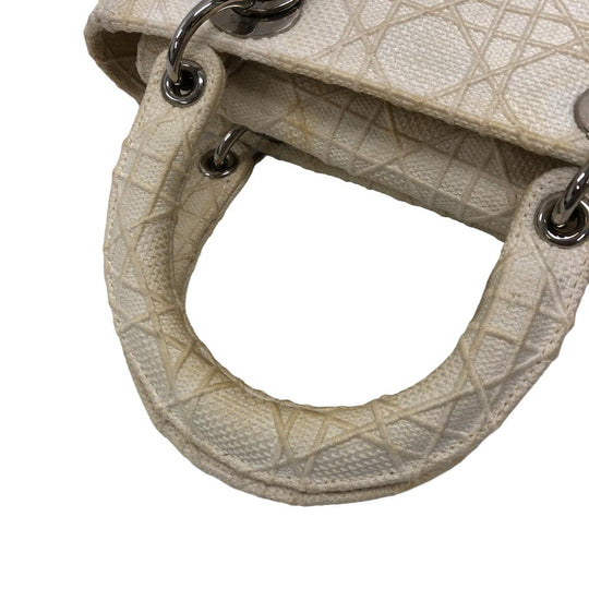 Dior Handbag canvas white 2WAY Lady Dior Canage Women Used Authentic