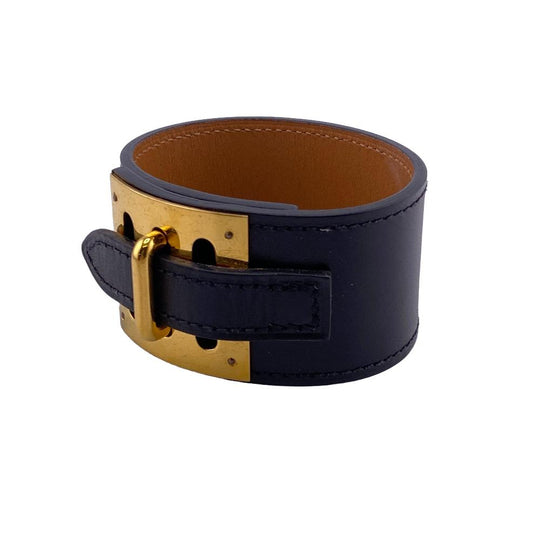 HERMES Bangle leather black 2014 Kelly bangle Women M Used Authentic