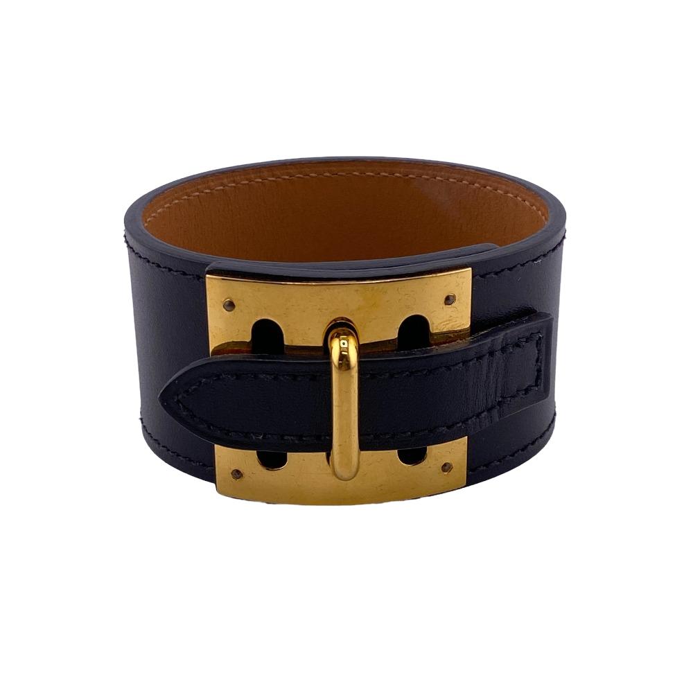 HERMES Bangle leather black 2014 Kelly bangle Women M Used Authentic