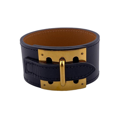 HERMES Bangle leather black 2014 Kelly bangle Women M Used Authentic