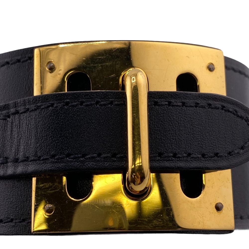 HERMES Bangle leather black 2014 Kelly bangle Women M Used Authentic