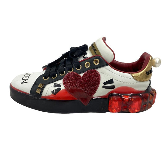 DOLCE&GABBANA sneakers leather Red Faux pearl beads studs Women 36 1/2 Used Authentic