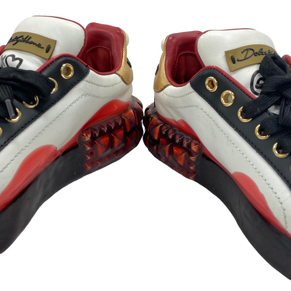 DOLCE&GABBANA sneakers leather Red Faux pearl beads studs Women 36 1/2 Used Authentic