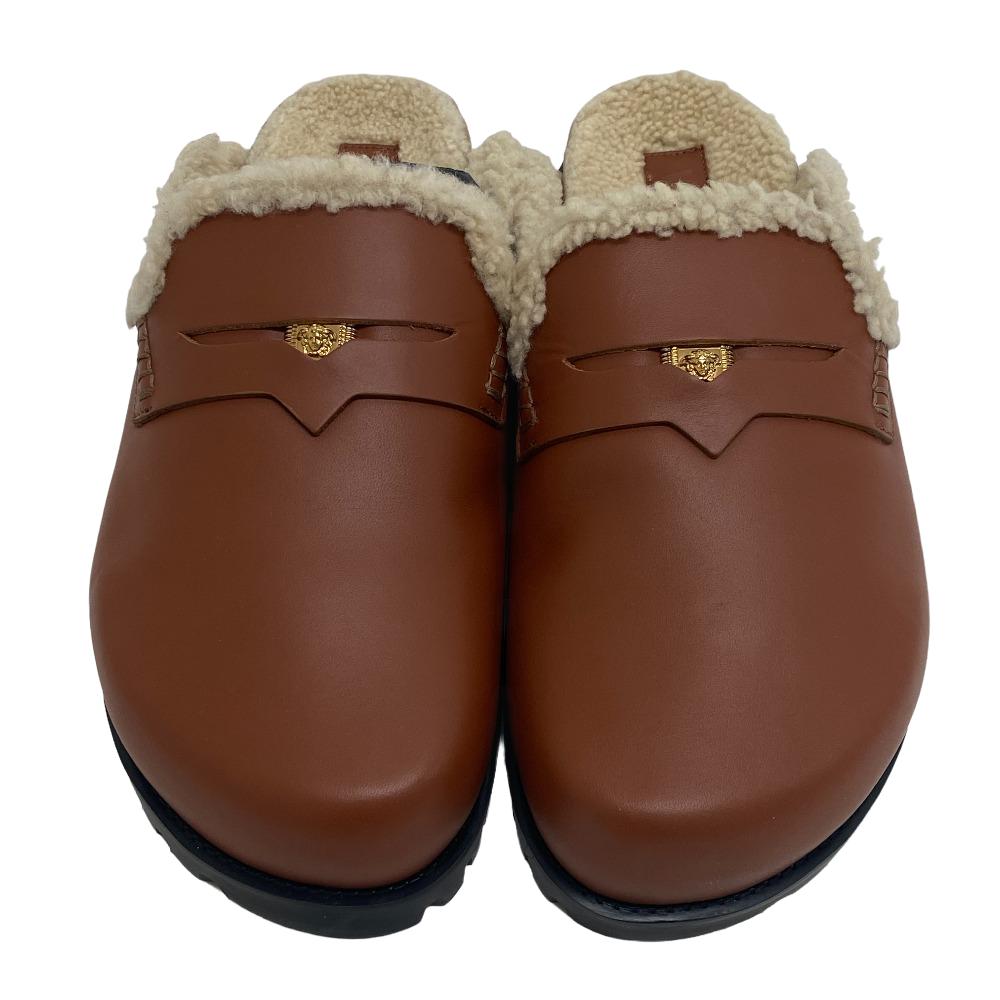 VERSACE Mule leather Brown Slide sandals Medusa mens 44 Used Authentic