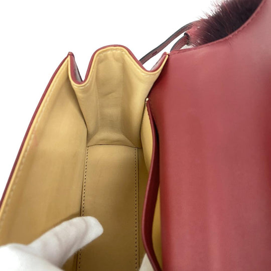 DELVAUX Handbag leather Bordeaux 2WAY Shoulder Bag fur Temperate Small Women Used Authentic
